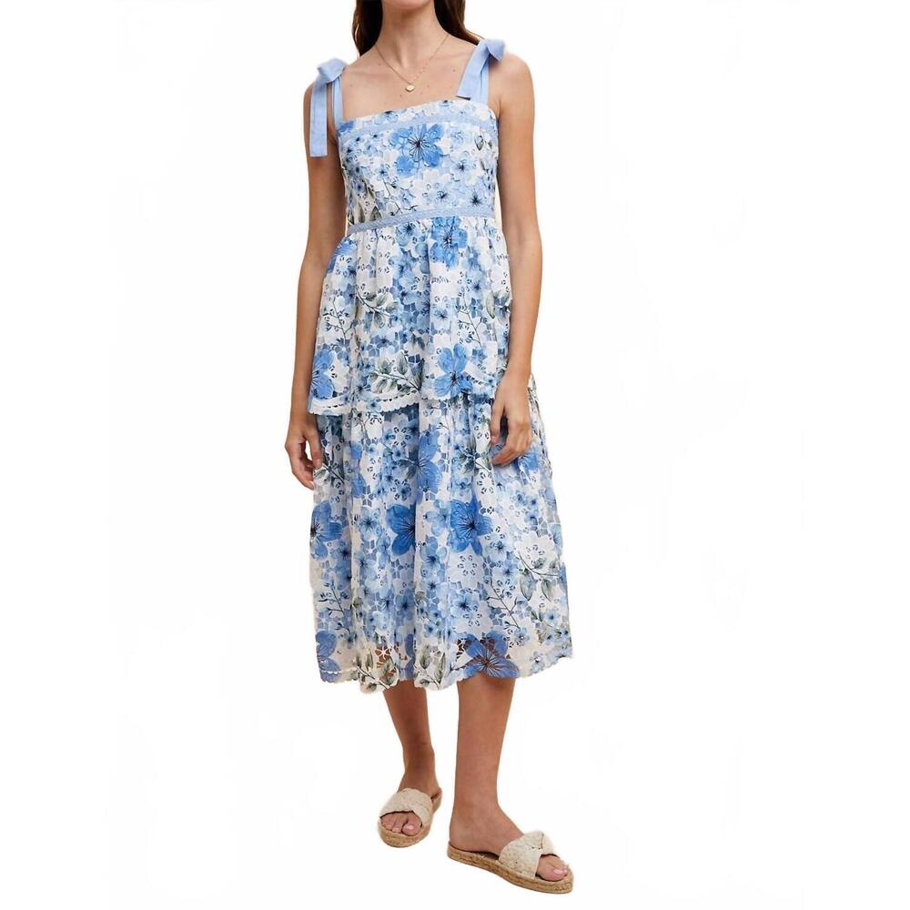 NEW IN-LOOM crochet lace floral maxi dress in blue iris